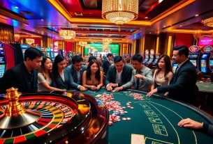 Players winning at loto188.gb.net with vibrant casino tables and engaging slot machines.