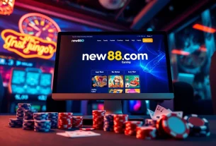 Engaging online gaming setup at new88go.com featuring poker chips and dynamic casino visuals.