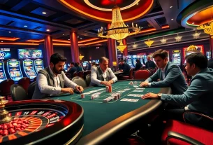 High-stakes poker action at https://ta88.de.com/ casino with vibrant chips and cards.