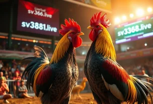 Live cockfighting event at sv368win.live, capturing an electrifying match atmosphere.