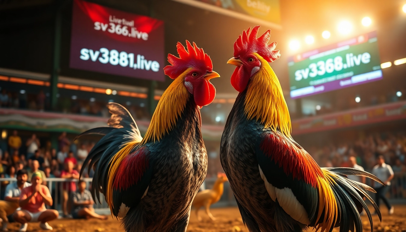 Live cockfighting event at sv368win.live, capturing an electrifying match atmosphere.