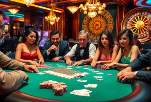 Players engaging in thrilling casino games at https://da88.cash/ with chips and cards showcasing high stakes.