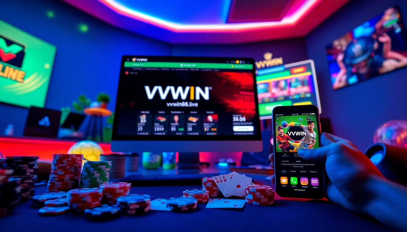 Exciting online gaming setup with VVVWIN's website vvvwin88.live and casino elements.