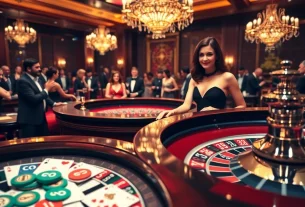 Win big at https://lucky88.charity/ as guests enjoy an exciting atmosphere at a roulette table.