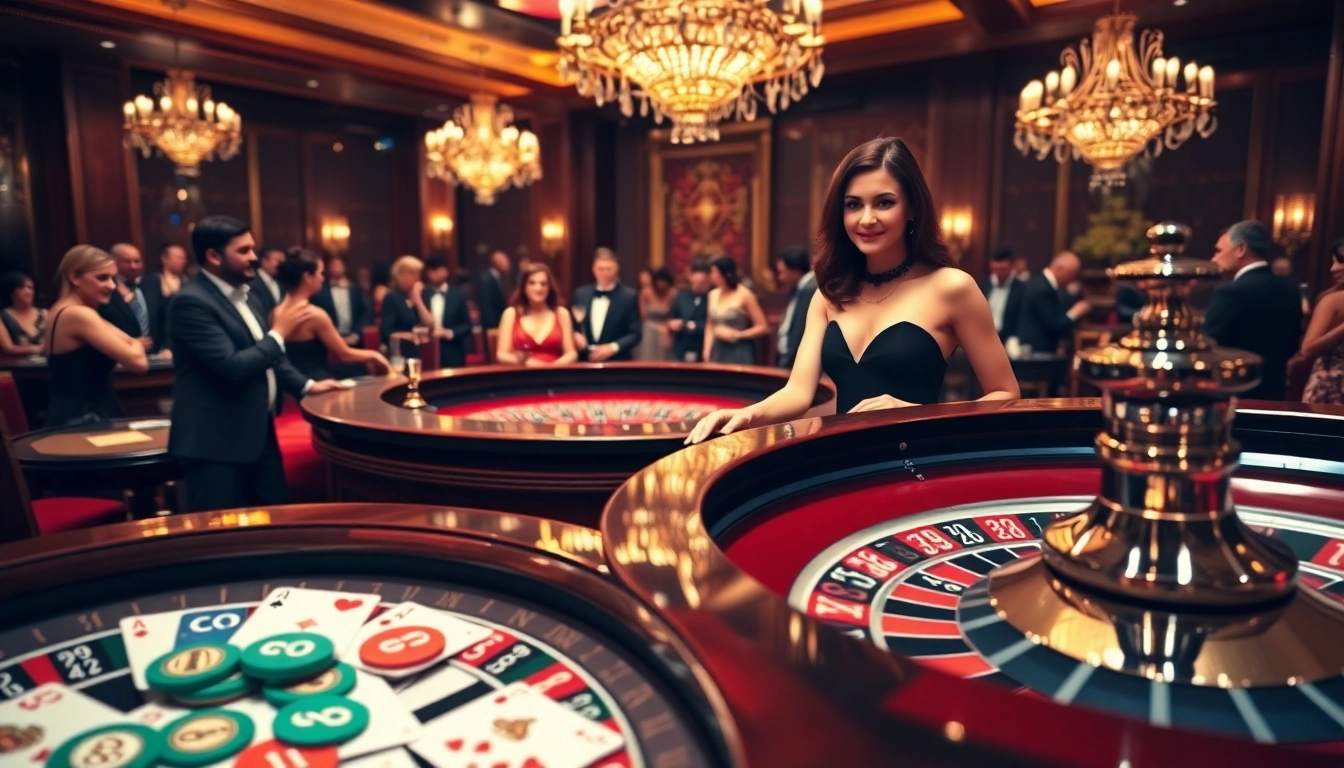 Win big at https://lucky88.charity/ as guests enjoy an exciting atmosphere at a roulette table.