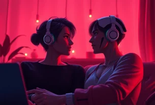 Engaging characters in a cozy NSFW AI chat scene with ambient lighting.