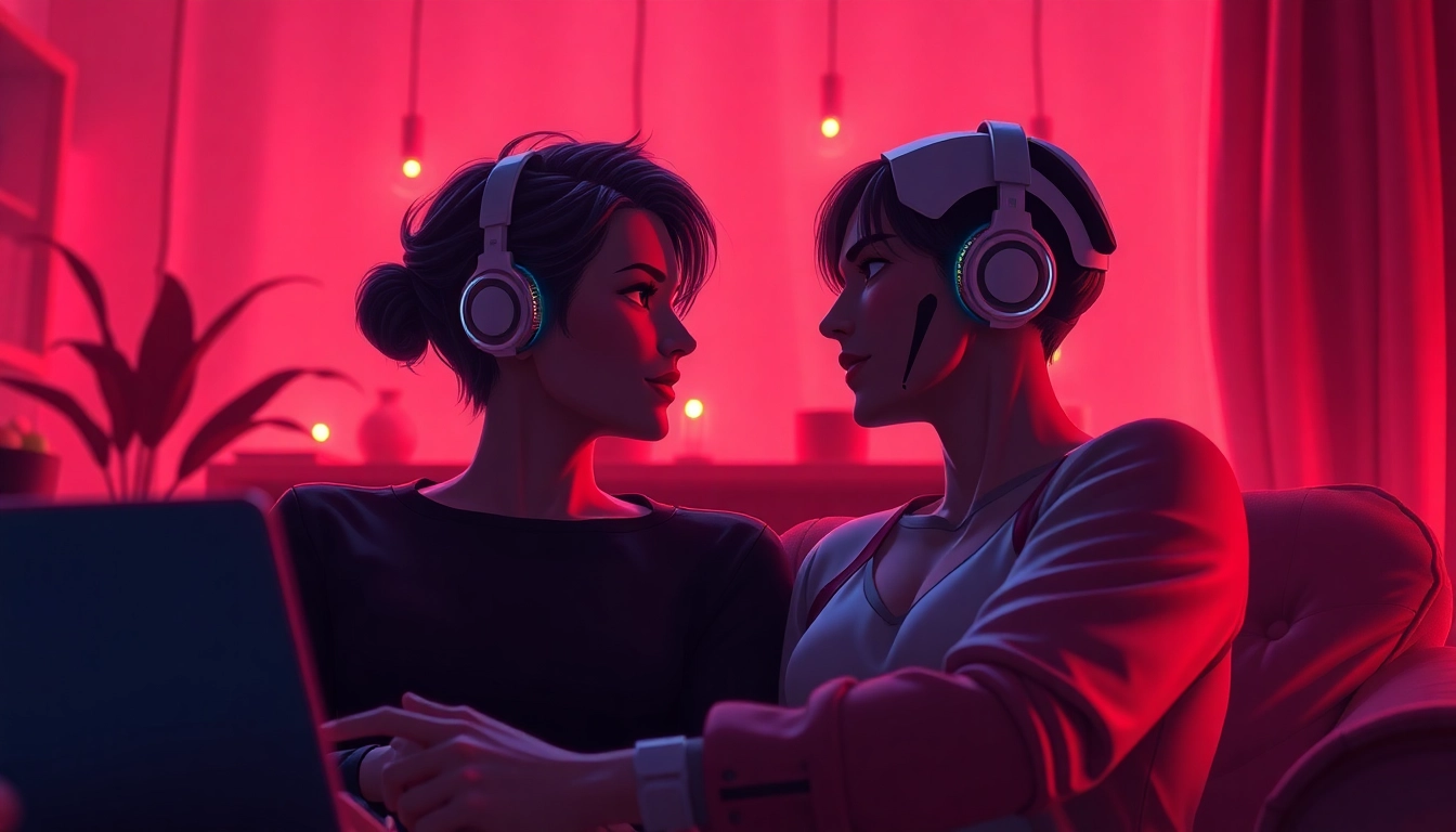 Engaging characters in a cozy NSFW AI chat scene with ambient lighting.