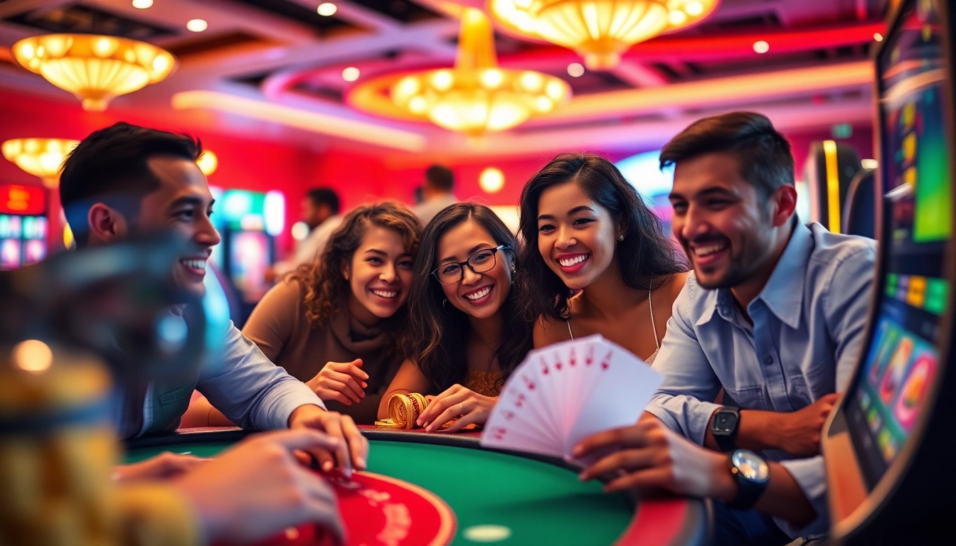 Luck8 - Thriving online casino atmosphere showcasing diverse players enjoying poker and slots.